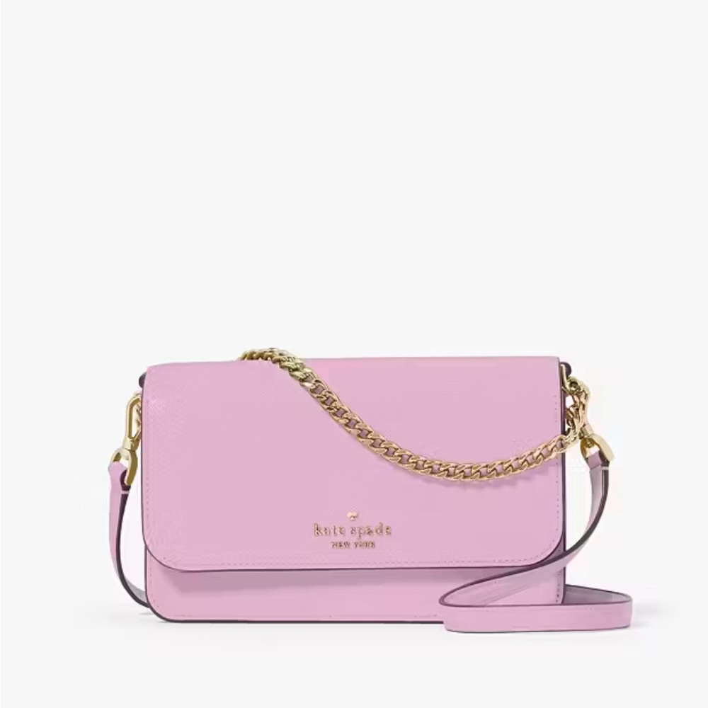 NWT Kate Spade Pink Crossbody Bag with Gold Chain Strap and Leather, Madison